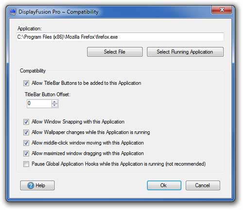 DisplayFusion Settings - Compatibility (Add/Edit Application)