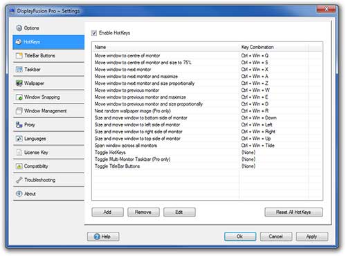 DisplayFusion Settings - HotKeys