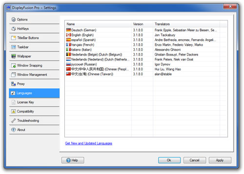 DisplayFusion Settings - Languages