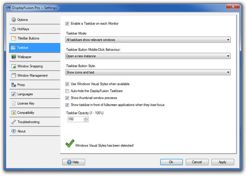 DisplayFusion Settings - Multi-Monitor Taskbar