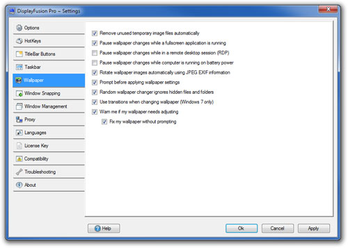 DisplayFusion Settings - Wallpaper