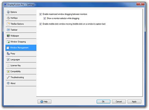 DisplayFusion Settings - Window Management