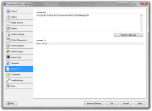 DisplayFusion Settings: License Key Tab