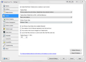 DisplayFusion Settings: Taskbar Tab