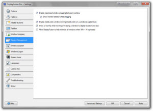 DisplayFusion Settings: Window Management Tab