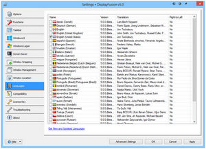 Settings > Languages Tab