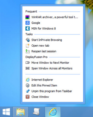"Jump Lists" on the DisplayFusion Taskbar