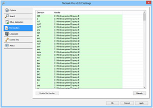 FileSeek Settings: File Handlers