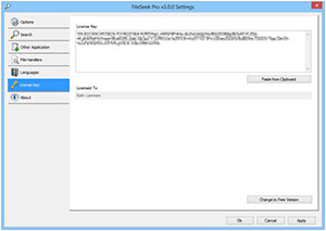 FileSeek Settings: License Key