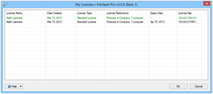 FileSeek Online: My Licenses Dialog