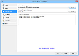 FileSeek Settings: Other Application