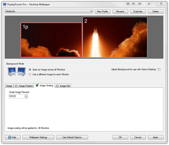 Image Scaling Tab