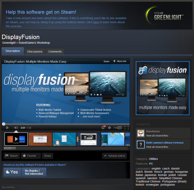 DisplayFusion on Steam Greenlight