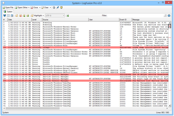 LogFusion: System Event Log with Highlights