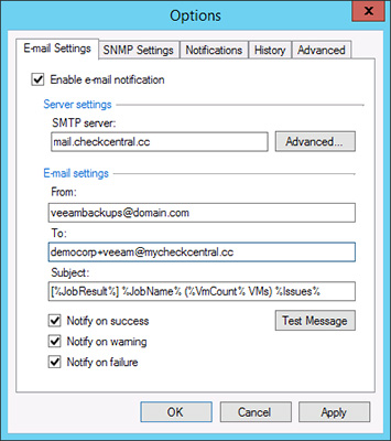 Veeam Email Configuration