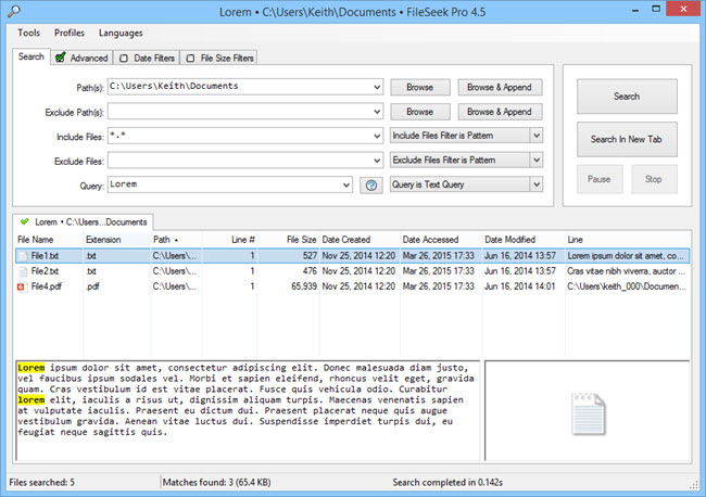 FileSeek Main Window