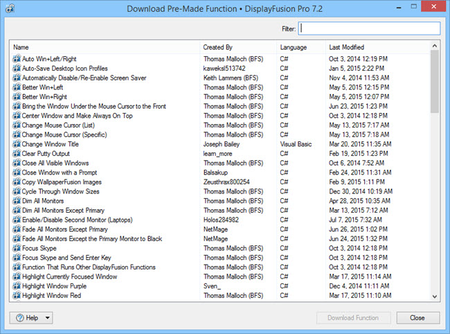 Scripted Function Download Window