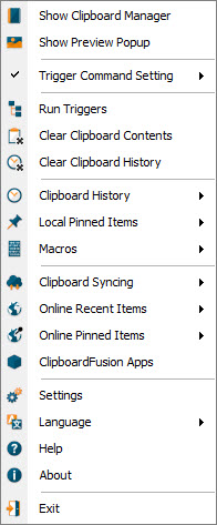System Tray Context Menu System Tray Context Menu