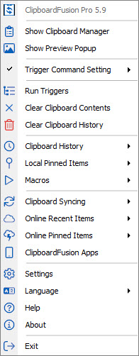 System Tray Menu System Tray Menu