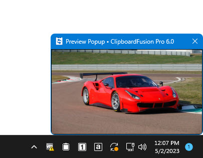 Preview Popup for Copied Image