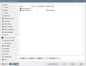 Settings > Window Position Profiles Settings > Window Position Profiles