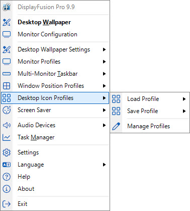 Desktop Icon Profiles Sub-Menu