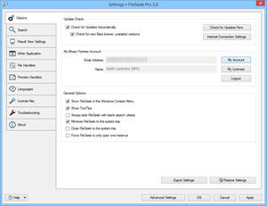 FileSeek Settings: Options FileSeek Settings: Options