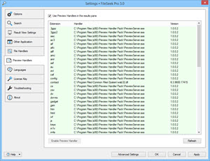 FileSeek Settings: Preview Handlers FileSeek Settings: Preview Handlers