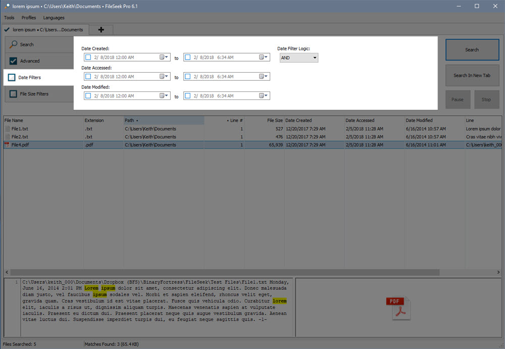 Date Filters Tab Date Filters Tab