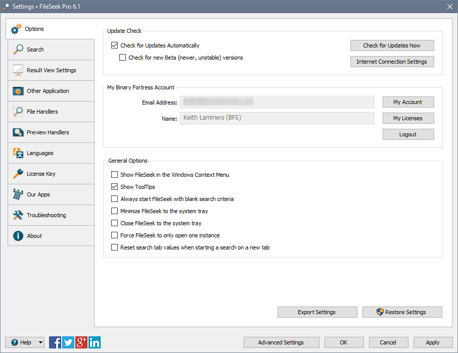 Settings Window Settings Window