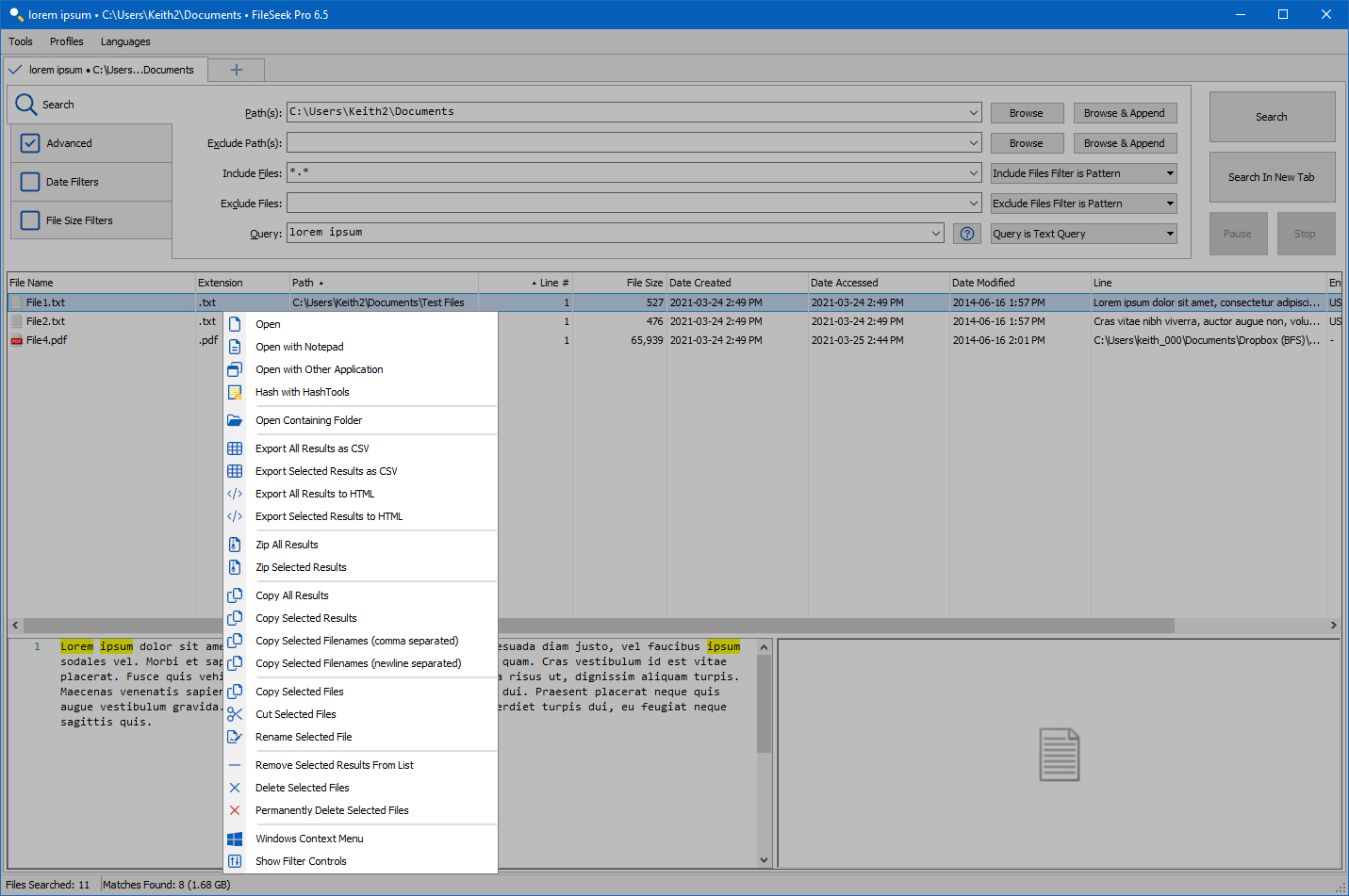 Search Result Context Menu Search Result Context Menu