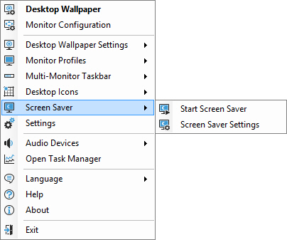 Start Screen Saver: Starts your currently configured Screen Saver.