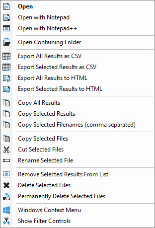File Result Context Menu File Result Context Menu