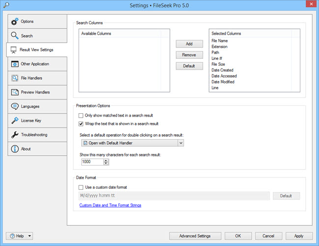 Result View Settings Result View Settings