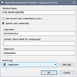 Connection Dialog for Remote Windows Event Channel Connection Dialog for Remote Windows Event Channel