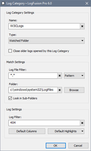 Settings > Editing a Log Category Settings > Editing a Log Category