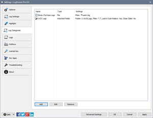 Settings > Log Categories Settings > Log Categories