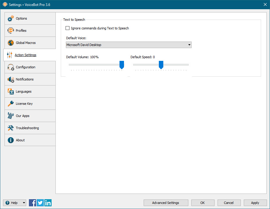 Settings > Action Settings Tab Settings > Action Settings Tab