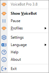 VoiceBot Tray Menu